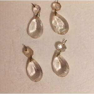 4 Tear drop Chandelier Lamp Prism Dangles Vintage Clear Glass